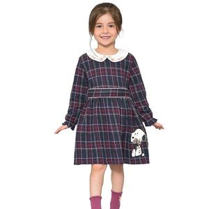 Vintage Peanuts Snoopy Red Navy Plaid Dress Collared Belted Kids 5/6